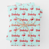 Naam Santa Flamingo Kerst inpakpapier (In situ)