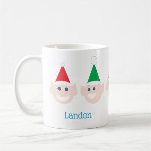 Naam Santa's Elves Elf Heads Gezichten Kerstmis Koffiemok