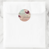 Naam Save The Date Roze Goud Bloemen Blauw Ronde Sticker (Tas)