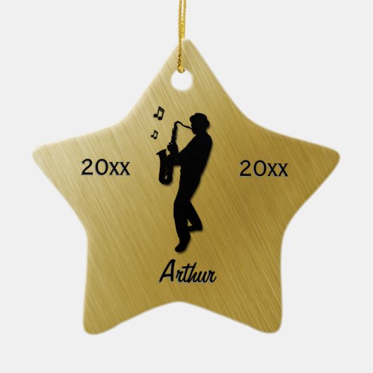 Naam Saxophone Player Gold / Datum Keramisch Ornament (Voorkant)