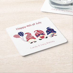 Naam, Schattigee Gnomen 4th of July Square Paper O Vierkante Kartonnen Onderzetter
