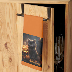 Naam, Schattigee Halloween Kitten, Jack o Lantern Theedoek