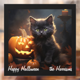 Naam, Schattigee kitten, pompoen, Happy Halloween  Raamsticker