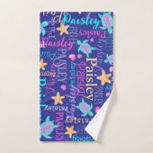Naam schildpad zeester patroon roze blauw aqua kor bad handdoek (Handdoek)