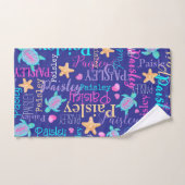 Naam schildpad zeester patroon roze blauw aqua kor bad handdoek (Handdoek)