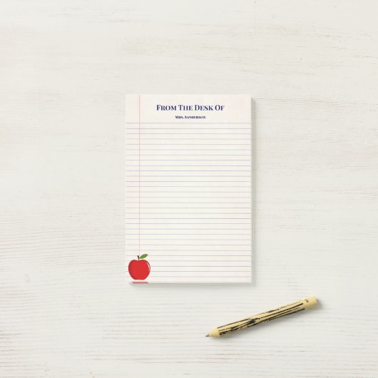 Naam schoolleraar Apple Lined Post-it Notes (Op bureau)