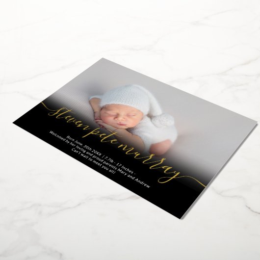 Naam script goudfoto baby geboorteaankondiging folie uitnodiging (Gedraaid)