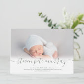 Naam script hartfoto groene jongen baby geboorte aankondiging (Staand voorkant)