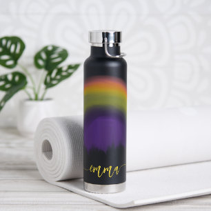 Naam script kleurrijke regenboog gepersonaliseerd waterfles