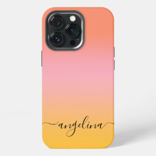 Naam Script Tekst Monogram Gradiënt Ombre Oranje iPhone 13 Pro Hoesje