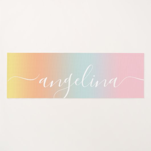Naam Script Text Gradient Ombre Oranje Roze Blauw Yogamat (Voorkant (horizontaal))
