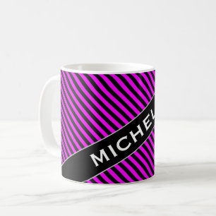 Naam + Simple Fuchsia & Black Stripes Pattern-Mok Koffiemok