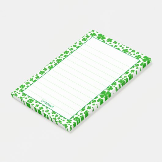 Naam: Sint Patrick's Green Random Shamrock Pattern Post-it® Notes (Schuin)