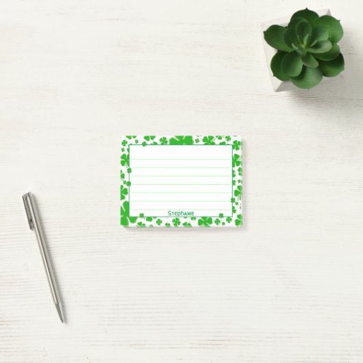 Naam: Sint Patrick's Green Random Shamrock Pattern Post-it® Notes (Kantoor)