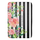 Naam Sjabloon Bathroom Modern Floral Stripe Black Badmat (Voorkant Verticaal)