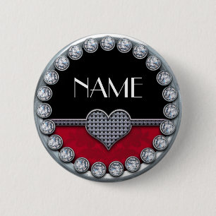 naam sjabloon knop met zilverdiamant hart ronde button 5,7 cm