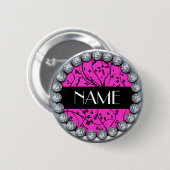 naam sjabloon knop met zilverdiamanten rand ronde button 5,7 cm (Voorkant /achterkant)