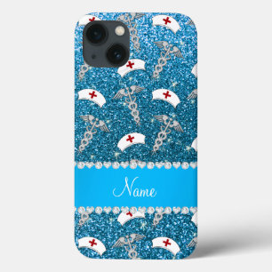 Naam sky blue glitter verpleegster petten Silver C iPhone 13 Hoesje