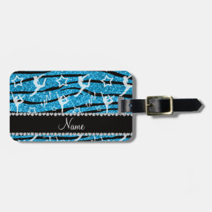 Naam sky blue gymnastics glitter zebra stripes bagagelabel
