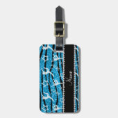 Naam sky blue gymnastics glitter zebra stripes bagagelabel (Voorkant verticaal)