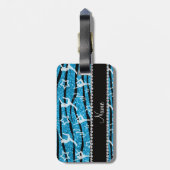 Naam sky blue gymnastics glitter zebra stripes bagagelabel (Achterkant verticaal)