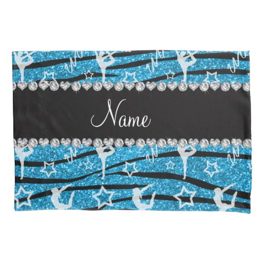 Naam sky blue gymnastics glitter zebra stripes kussensloop (Voorkant)