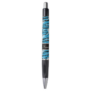 Naam sky blue gymnastics glitter zebra stripes pen