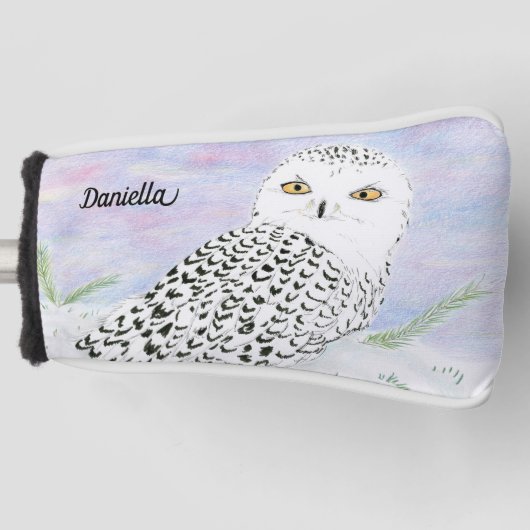 Naam Sneeuwuil in Winter Sunset Kleurpotlood Golfheadcover (Voorkant)