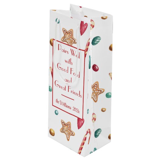 Naam, Snoep & snoep, Kerst Winter Feestdagen Wijn Cadeautas (Voorkant Gekanteld)