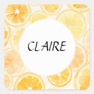 Naam Soft Sinaasappels en Lemons Waterverf Pattern Vierkante Sticker