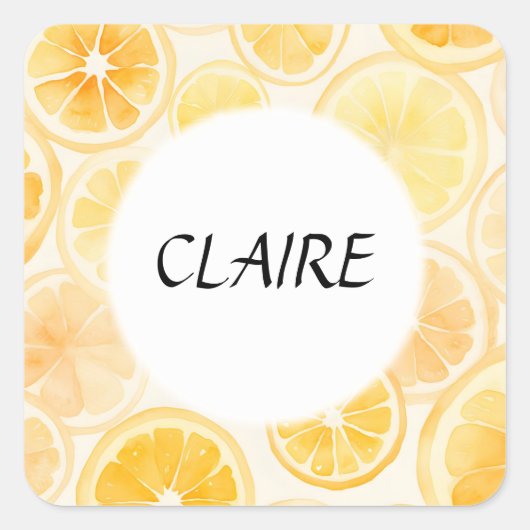 Naam Soft Sinaasappels en Lemons Waterverf Pattern Vierkante Sticker (Voorkant)