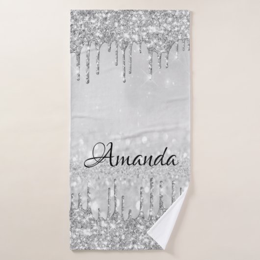 Naam Sparkly Glitter Drift Silver Grey Badhanddoek (Badhanddoek)