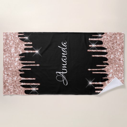 Naam Sparkly Glitter Drivers Roze Rose Gold Black Strandlaken (Voorkant)