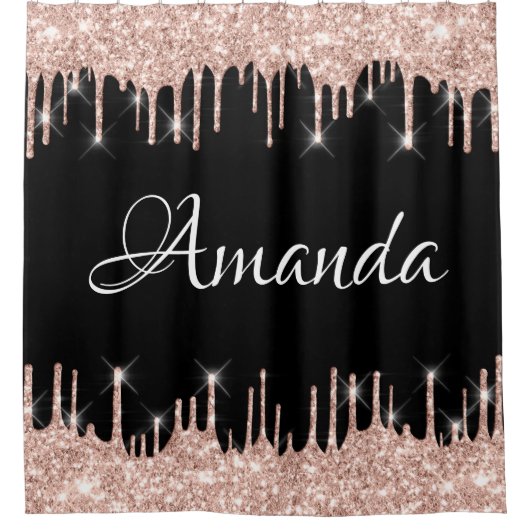 Naam Sparkly Glitter Drivers Roze Rose Gold Blush Douchegordijn (Voorkant)