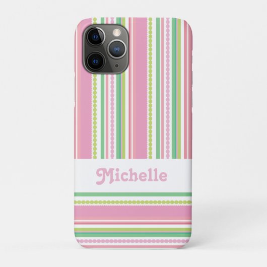 Naam stripey krads roze groen wit Case-Mate iPhone case (Achterkant)