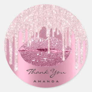 Naam Sweet16th Bridal Pink Kiss Glitter Lips Ronde Sticker