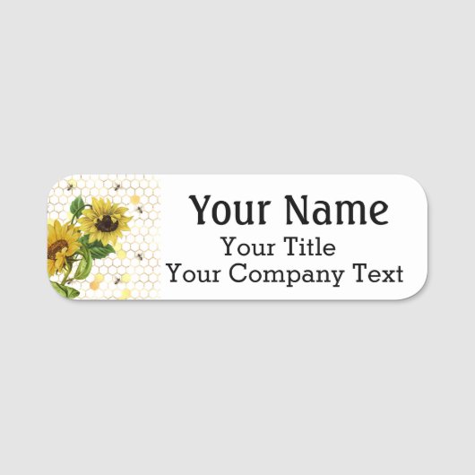 Naam Tag Honey Yellow Sunflower Custom Text Badge (Voorkant)