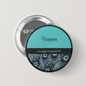Naam tag: Stunning peace-ock patroon en turquoise Ronde Button 5,7 Cm (Voorkant /achterkant)