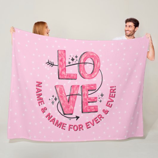 Naam tekst Boho LOVE Word letters roze Fleece Deken (In situ)
