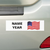 Naam Tekst en Amerikaanse vlag op wit Bumpersticker (Op auto)