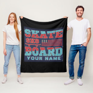 Naam Tekst skateboard SK8 Vlag rood blauw Fleece Deken