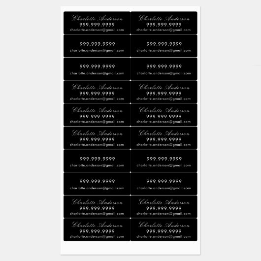 Naam telefoon e-mail zwart wit script labels (Vel)