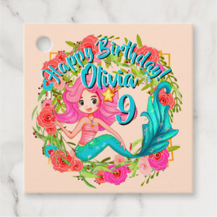 Naam Tijdstip roze zeemeermin blauwe staart Birthd Bedankjes Labels