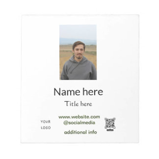 naam titel hier contact info Q R code logo foto e Notitieblok