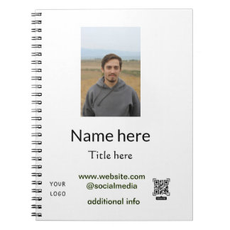 naam titel hier contact info Q R code logo foto e Notitieboek