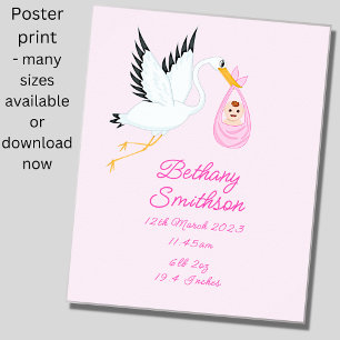 Naam toevoegen - Birth Details winkel Roze Baby ur Poster