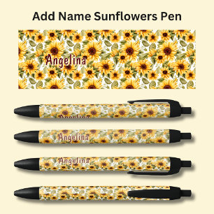Naam toevoegen, Bloeiende Zonnebloemen in Zomertij Zwarte Inkt Pen