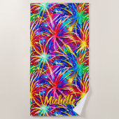 Naam toevoegen Bright Fireworks, Waterverf schilde Strandlaken (Voorkant)