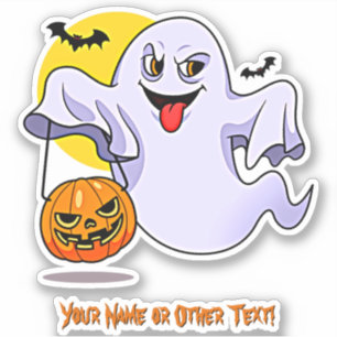 Naam toevoegen: Cute Ghost Pumpkin Face Moon Bats Sticker