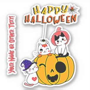 Naam toevoegen: Cute Kittens Pumpkin Spiders Web P Sticker